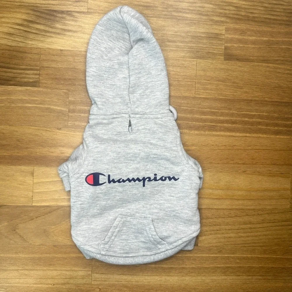 Champion Pet Dog Hoodie Gray Fleece Pullover Sweatshirt XS Small Dog